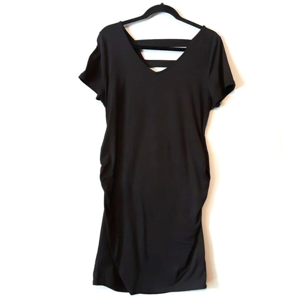 Full Moon Maternity Black V-Neck Ruffled Sheath Dress